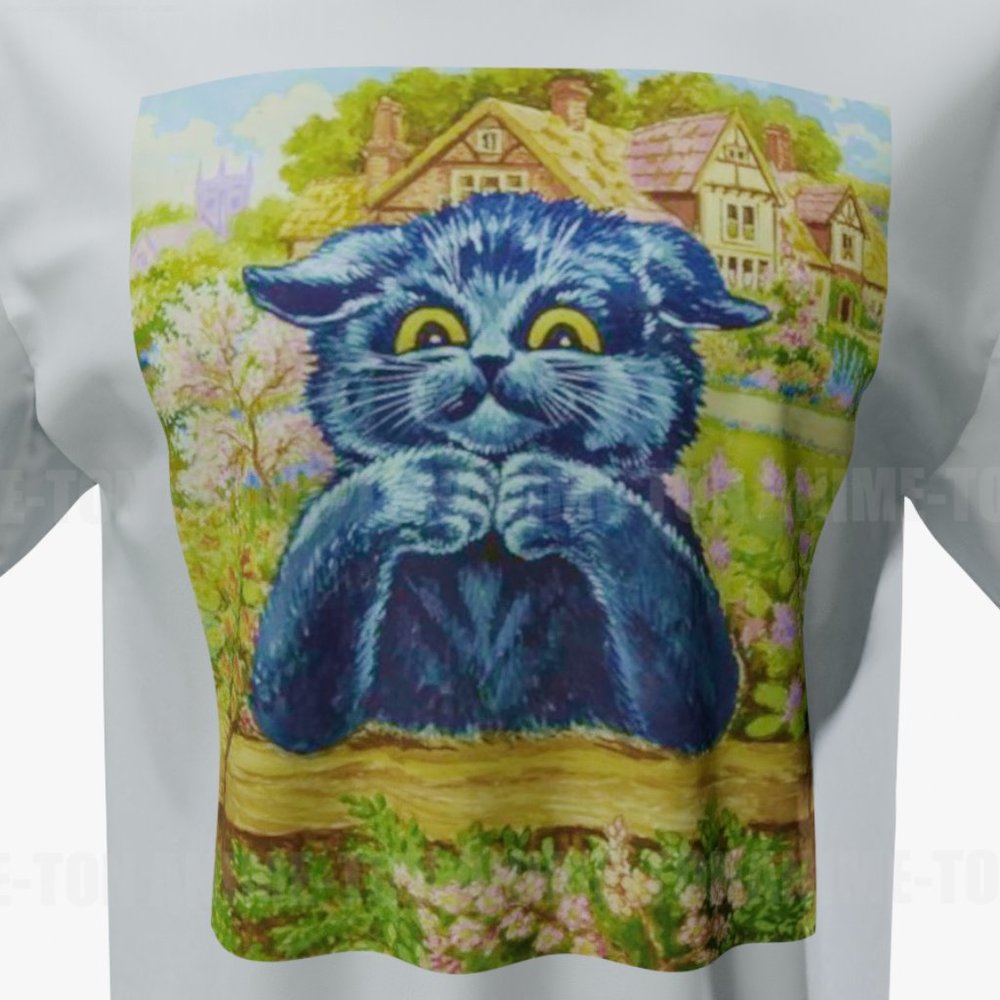 Louis Wain - Cat Art - Black Cat In A Garden - Tshirt - Cotton